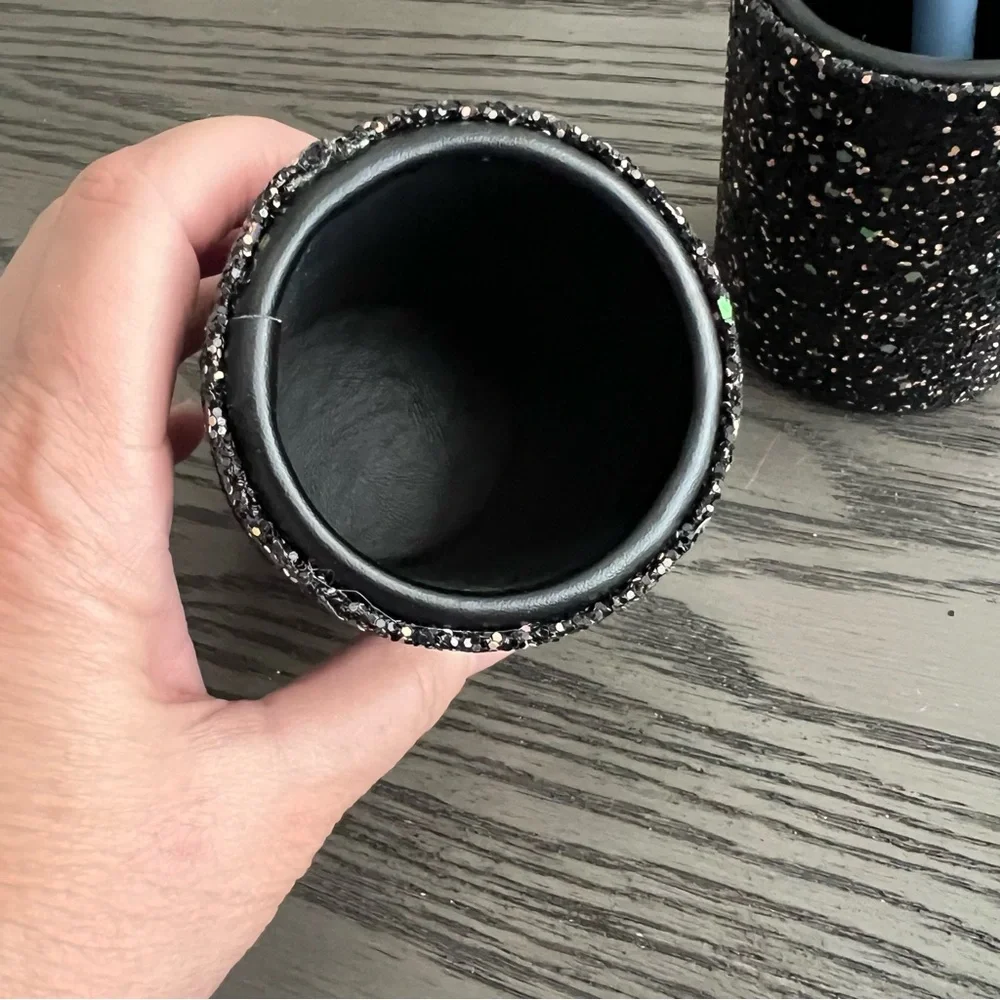 New! 2 Black Glitter PU Leather Holder for Makeup Brushes, Eyeglasses, Pens etc